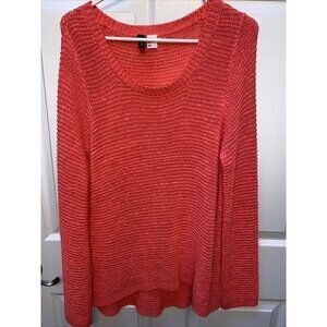 g womens DIVIDED casual solid bright orange long sleeve chunky knit sweater M